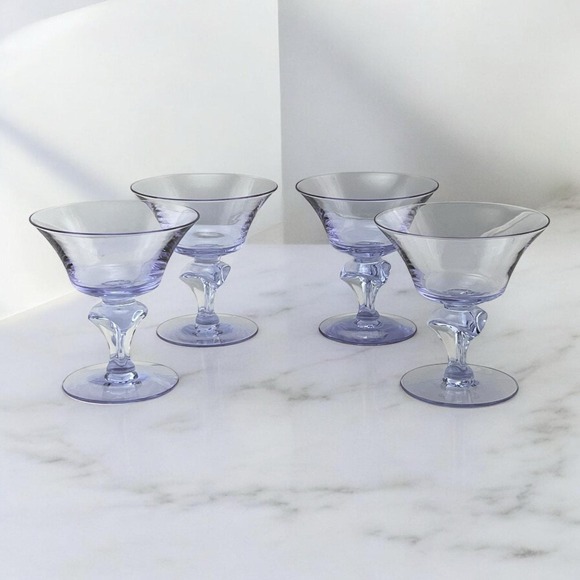 Tiffin Other - Tiffin Twilight Neodymium Glass Purple/Blue 4 Champagne Coupes Sherbets #17578